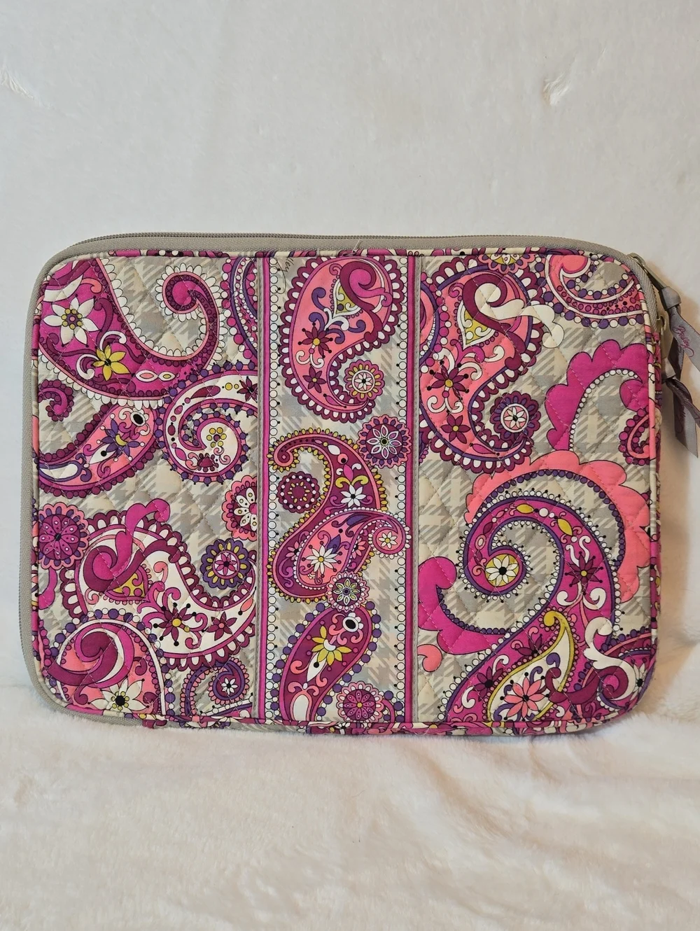 Vera Bradley Pink Paisley Over Plaid Quilted Laptop Case